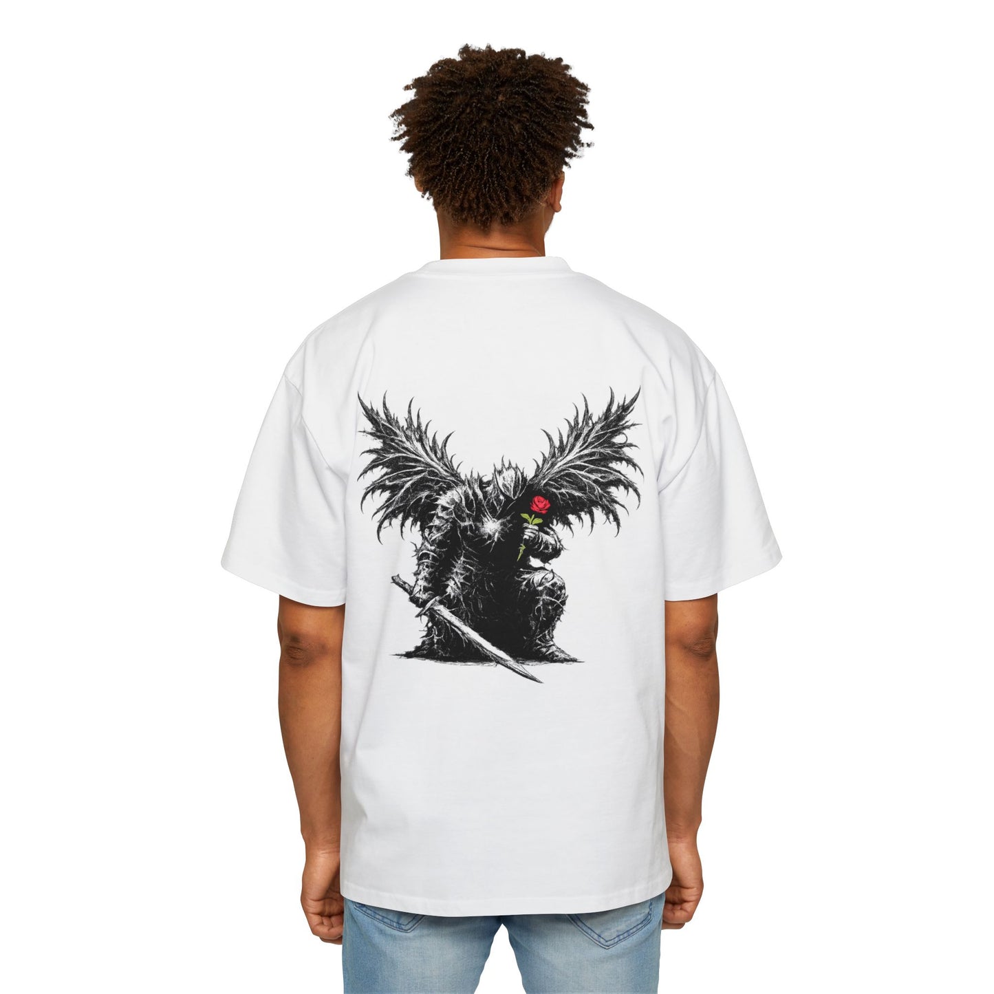 Never Give Up Black Tee — Dark Angel Graphic Men’s Oversized Shirt