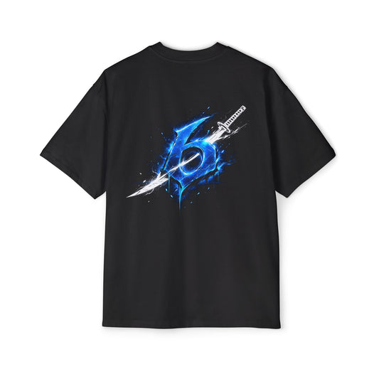 Anime Samurai Tee — Blue Flame Swordsman Graphic Oversized T-Shirt