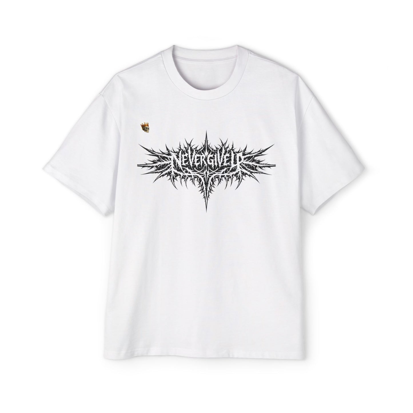 Never Give Up Black Tee — Dark Angel Graphic Men’s Oversized Shirt