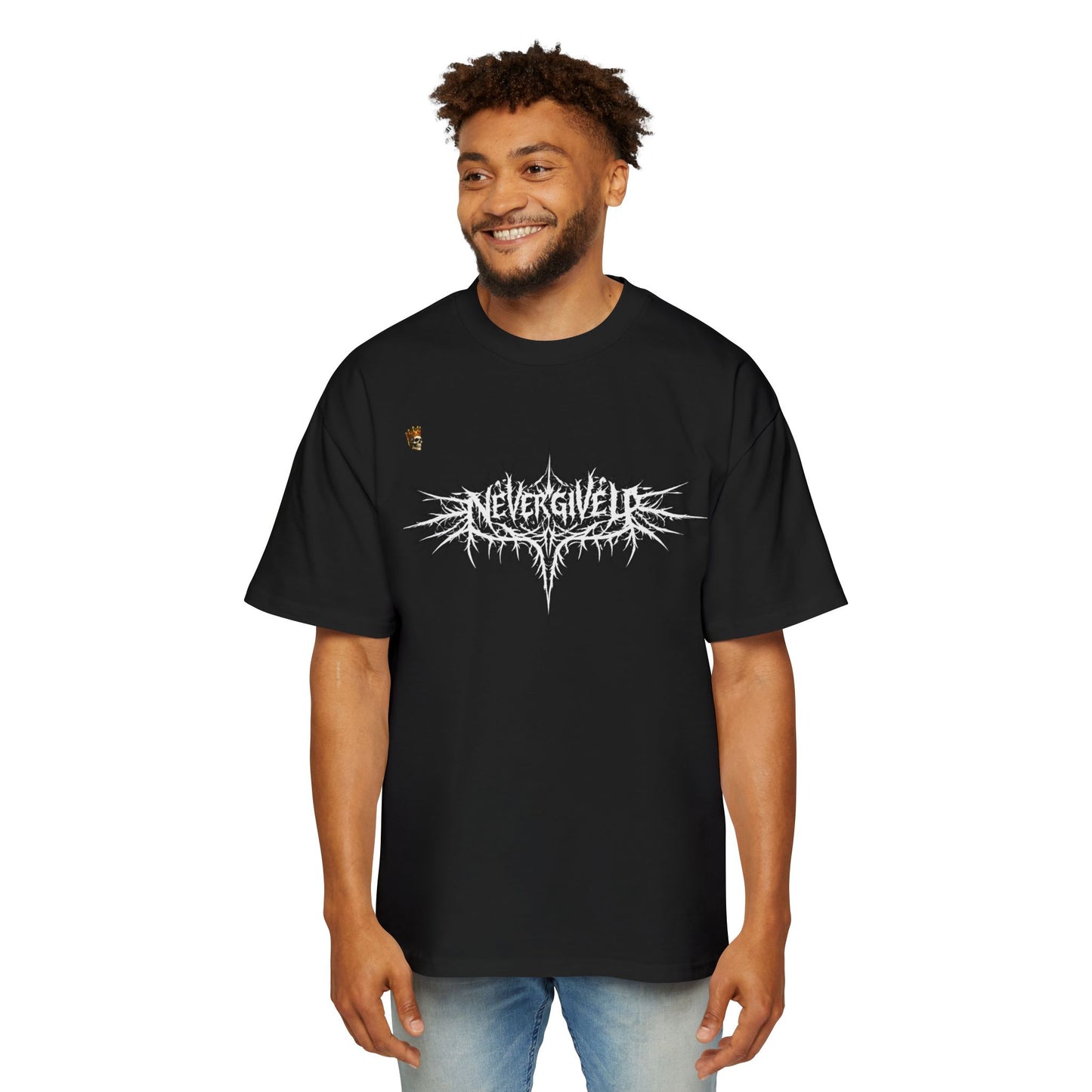 Never Give Up Black Tee — Dark Angel Graphic Men’s Oversized Shirt