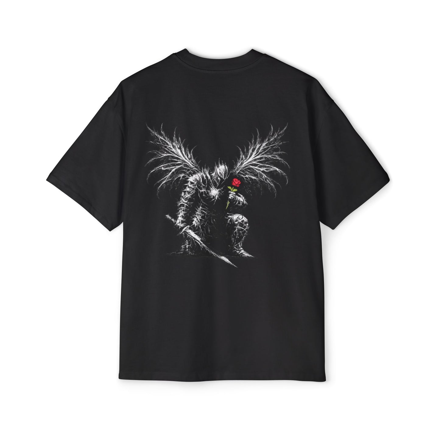 Never Give Up Black Tee — Dark Angel Graphic Men’s Oversized Shirt