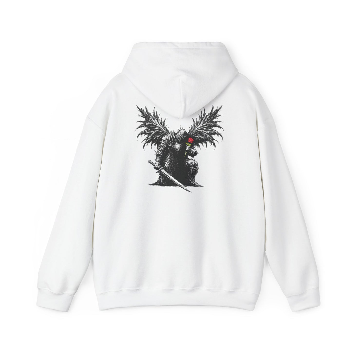 NeverGiveUp Black Metal Logo Hoodie | Dark Knight Back Graphic