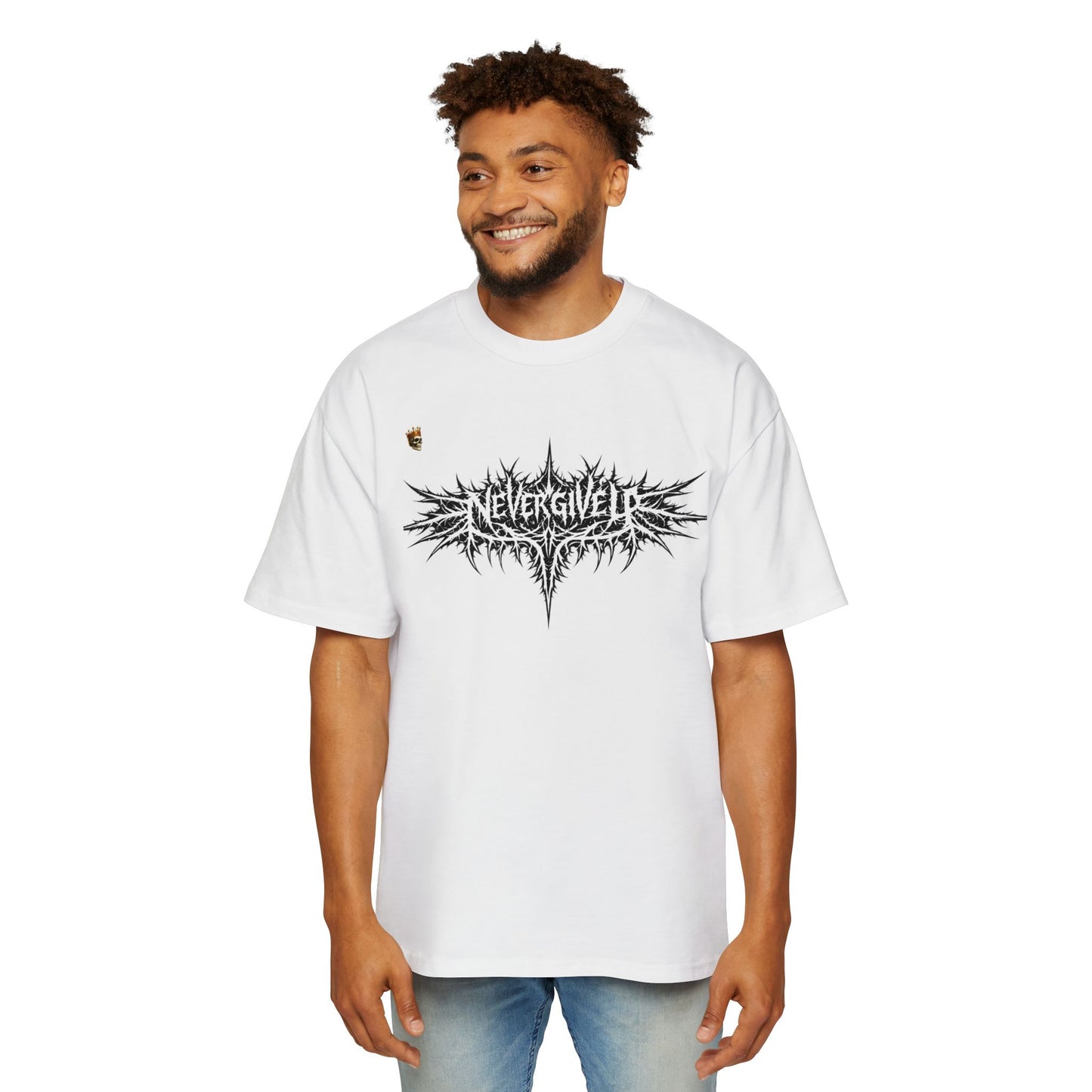 Never Give Up Black Tee — Dark Angel Graphic Men’s Oversized Shirt