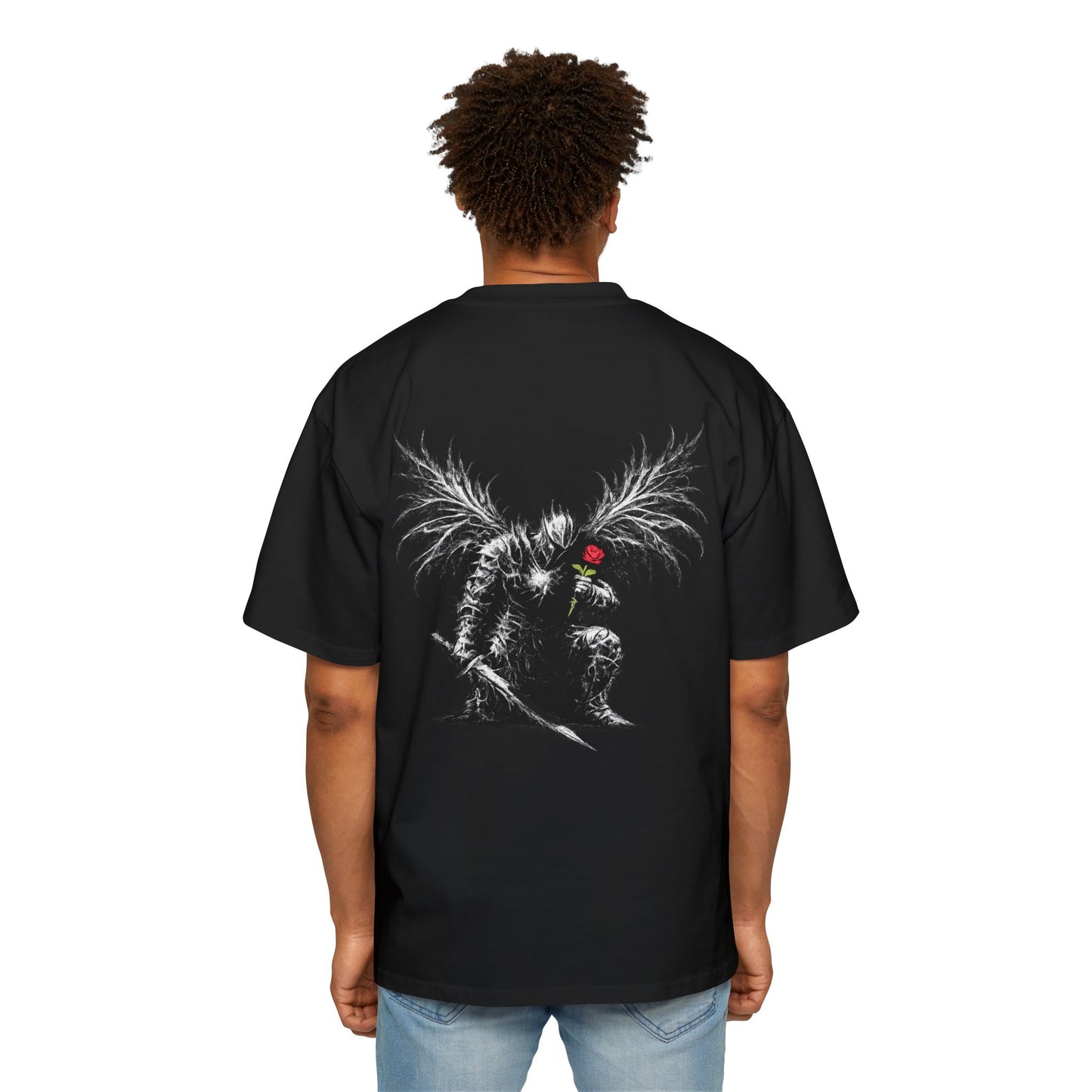 Never Give Up Black Tee — Dark Angel Graphic Men’s Oversized Shirt