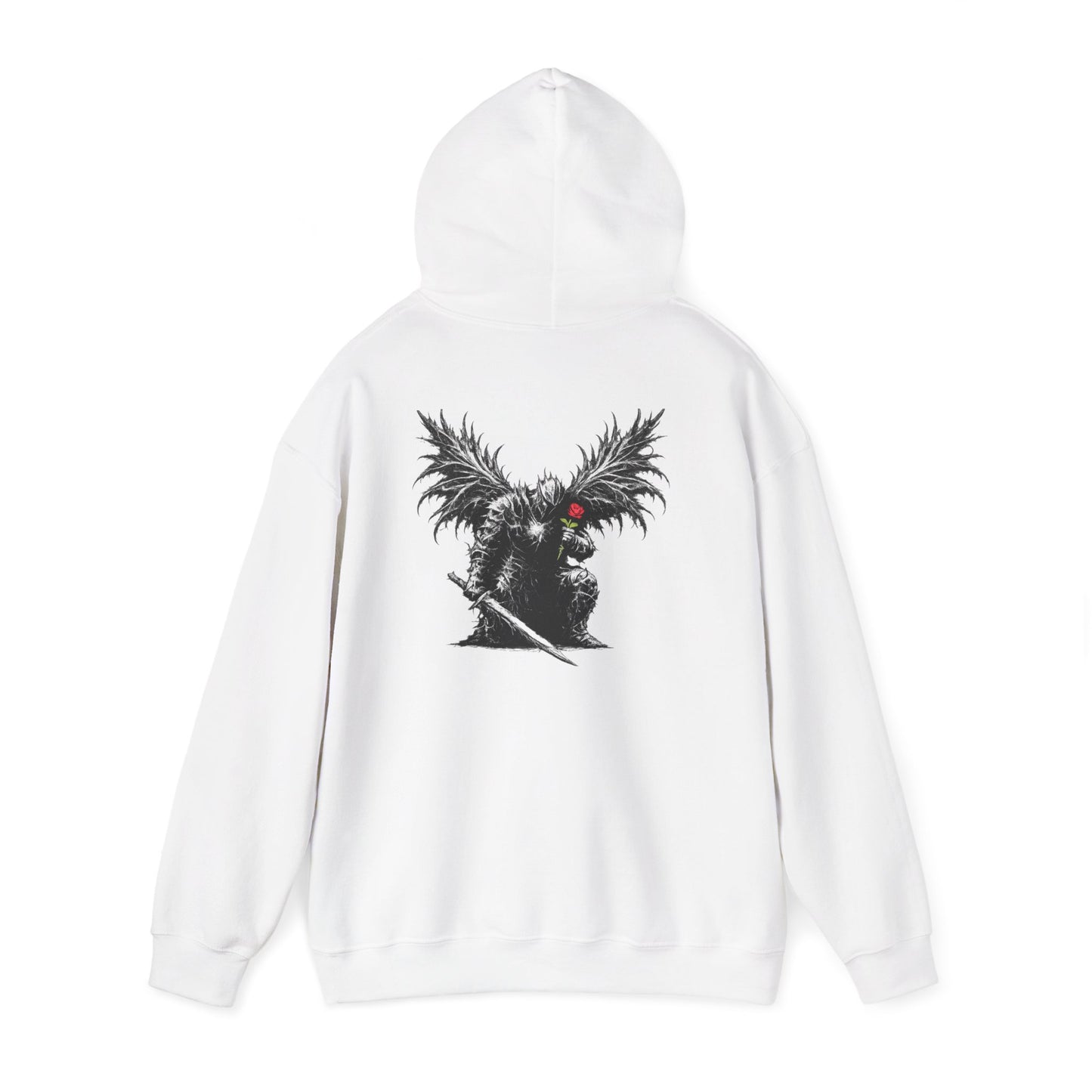 NeverGiveUp Black Metal Logo Hoodie | Dark Knight Back Graphic